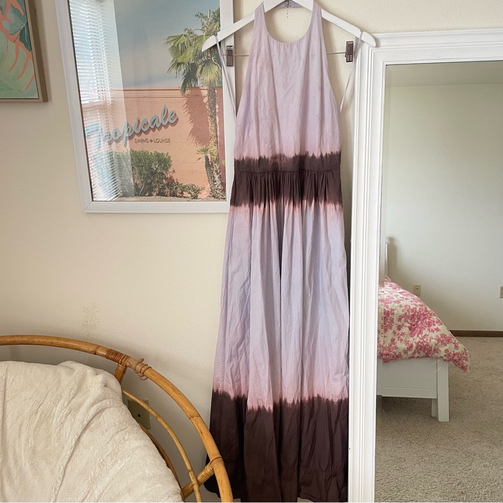 A.L.C. Light Blue and Dark Brown Tie-Dye Halter Maxi Dress - Picture 4 of 9